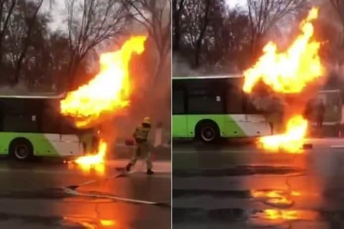 Сергелида автобус ёниб кетди