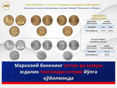 Марказий банкнинг олтин ва кумуш эсдалик тангалари сотуви йўлга қўйилмоқда