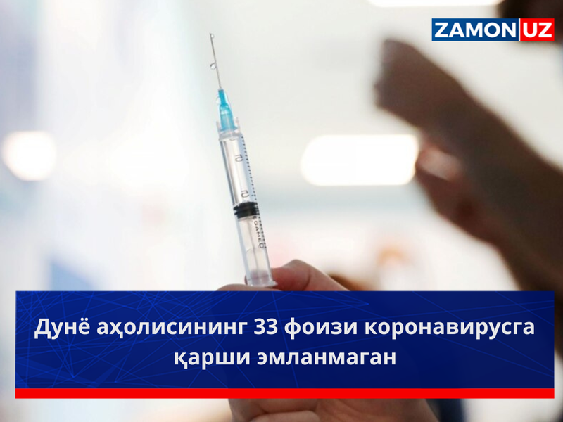 Дунё аҳолисининг 33 фоизи коронавирусга қарши эмланмаган