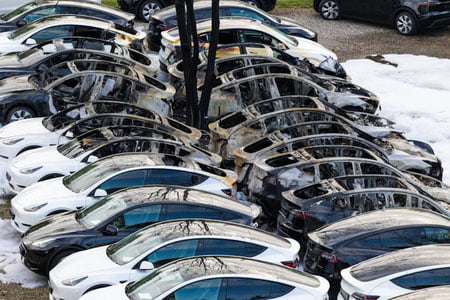 Germaniyada 15 ta "Tesla" avtomobili yonib ketdi