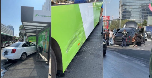 Тошкентда автобус 2 та машина билан тўқнашиб кетди