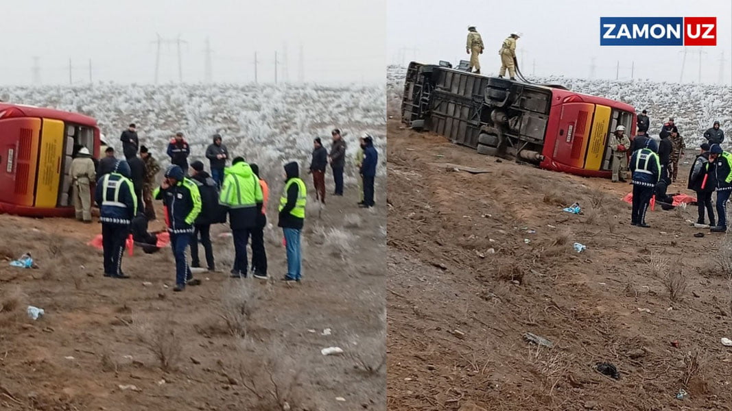 Навоийда ичида 47 нафар одам бўлган автобус ағдарилиб кетди