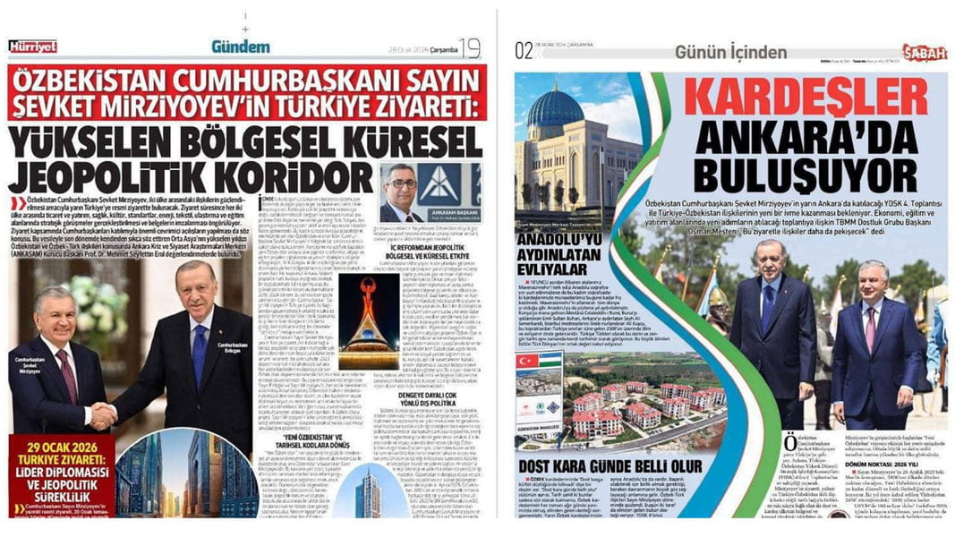 Туркия ОАВлари Президент Шавкат Мирзиёевнинг расмий ташрифини ёритмоқда