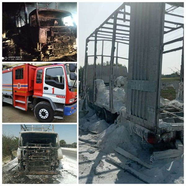 Жиззахда юк машинаси ёниб кетди