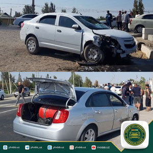 Қашқадарёда "Cobalt" машинаси "Lacetti" билан тўқнашиб ағдарилиб кетди