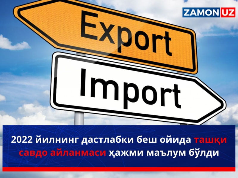 2022 йилнинг дастлабки беш ойида ташқи савдо айланмаси ҳажми маълум бўлди