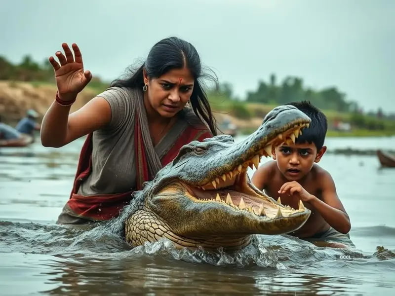 Ҳиндистонда она ўғлини тимсоҳ оғзидан қутқариб қолди