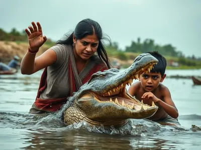 Ҳиндистонда она ўғлини тимсоҳ оғзидан қутқариб қолди