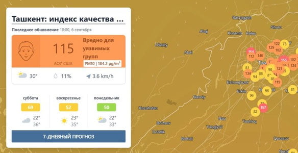 Тошкент ҳаво ифлосланишида дунёда тўртинчи ўринга чиқди