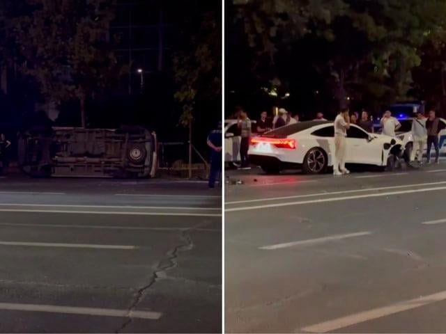 Тошкентда Audi билан тўқнашган Тез ёрдам машинаси ағдарилиб кетди