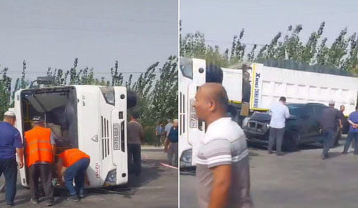 Фарғонада йўловчи автобуси ағдарилиб кетди