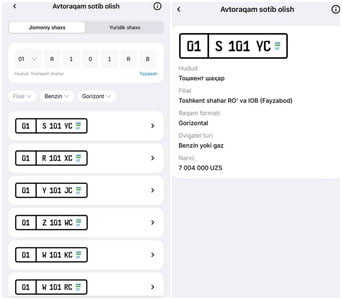 O‘zbekistonda “chiroyli” avtomobil raqamlari 7 mln so‘mdan sotuvga chiqarildi