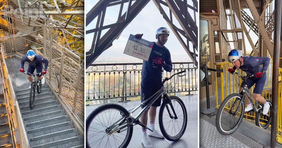 Францияда спортчи Эйфель минорасига велосипедда чиқиб, рекордни янгилади